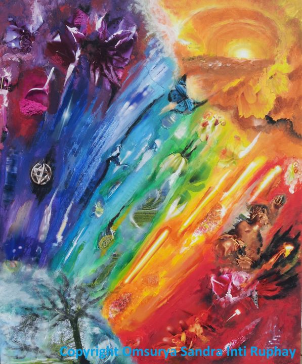 Malerei mit dem Titel "REGENBOGENLEBEN von…" von Omsurya Sandra Inti Ruphay, Original-Kunstwerk, Acryl