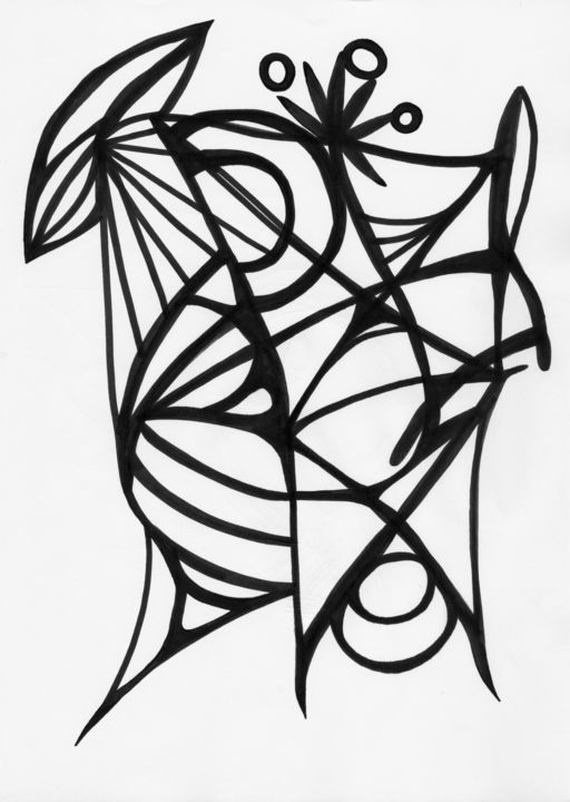 Desenho intitulada "Abstrakt schwarz-we…" por Omsurya Sandra Inti Ruphay, Obras de arte originais, Marcador