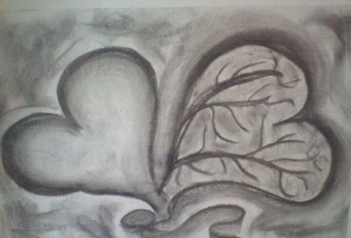 Tekening getiteld "Unsere beiden Herzen" door Omsurya Sandra Inti Ruphay, Origineel Kunstwerk, Krijt