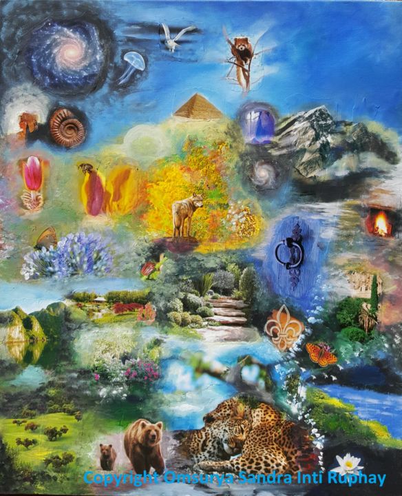 Pittura intitolato "AMOUR UNIVERSEL PRO…" da Omsurya Sandra Inti Ruphay, Opera d'arte originale, Acrilico