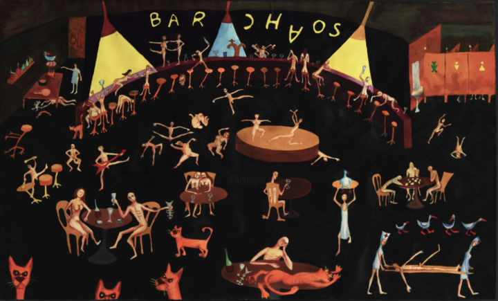 Painting titled "BAR CHAOS" by Ona Lodge, Original Artwork, Watercolor