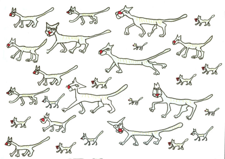 Рисунок под названием "ONE DIRECTION CATS" - Ona Lodge, Подлинное произведение искусства, Чернила