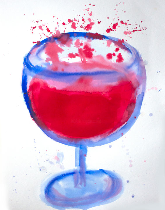 Painting titled "GLASS OF VERY GOOD…" by Ona Lodge, Original Artwork, Watercolor
