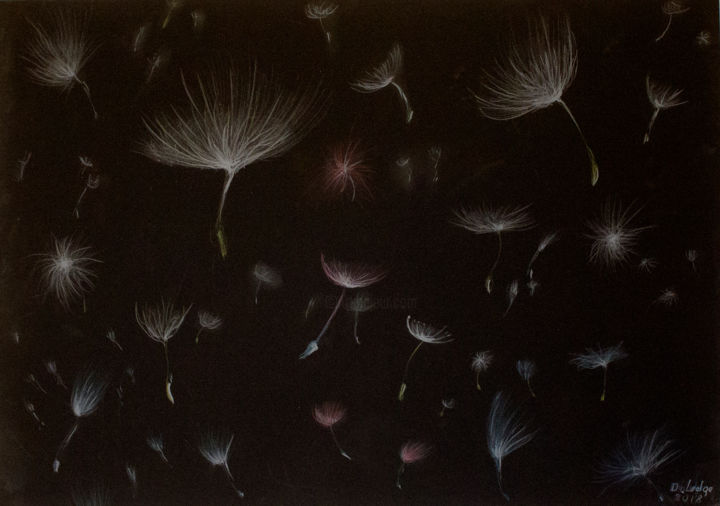 Рисунок под названием "FLYING DANDELION SE…" - Ona Lodge, Подлинное произведение искусства, Пастель