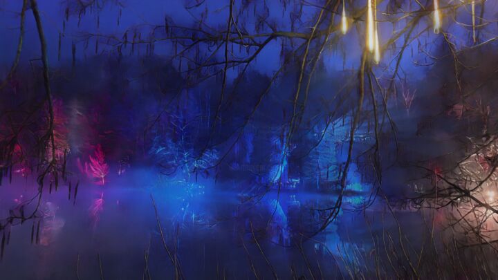 Digital Arts titled "The Haunted Lake" by Onaris, Original Artwork, Digital Painting