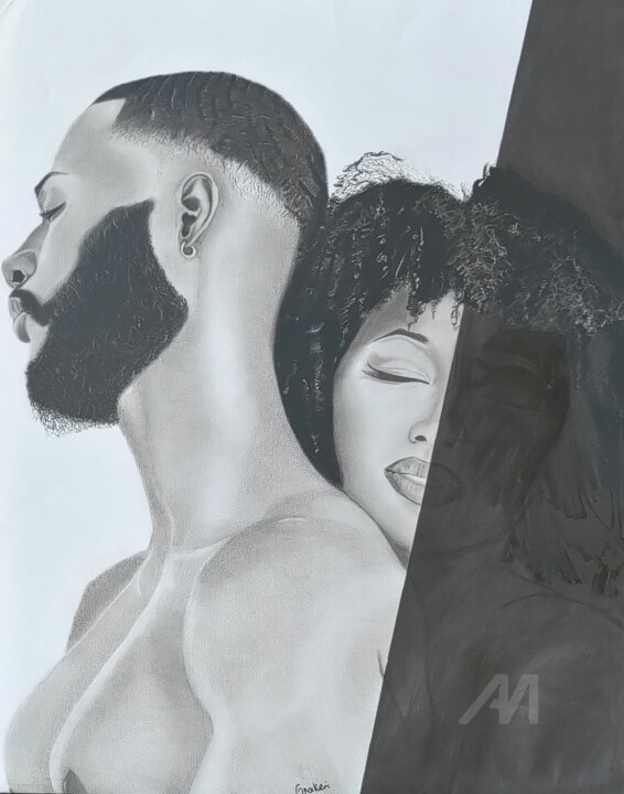 Disegno intitolato "Blacklove" da Oncekeni, Opera d'arte originale, Carbone