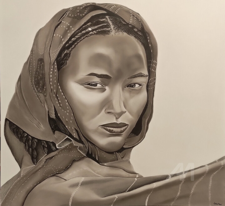 Dessin intitulée "She knows" par Oncekeni, Œuvre d'art originale, Fusain