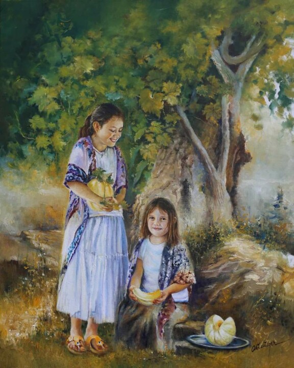 Pintura titulada "Ann and Bianca" por Önder Yılmaz, Obra de arte original, Acuarela Montado en Bastidor de camilla de madera