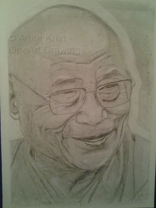 Desenho intitulada "no-9-dalai-lama-one…" por Oneart Drawings, Obras de arte originais