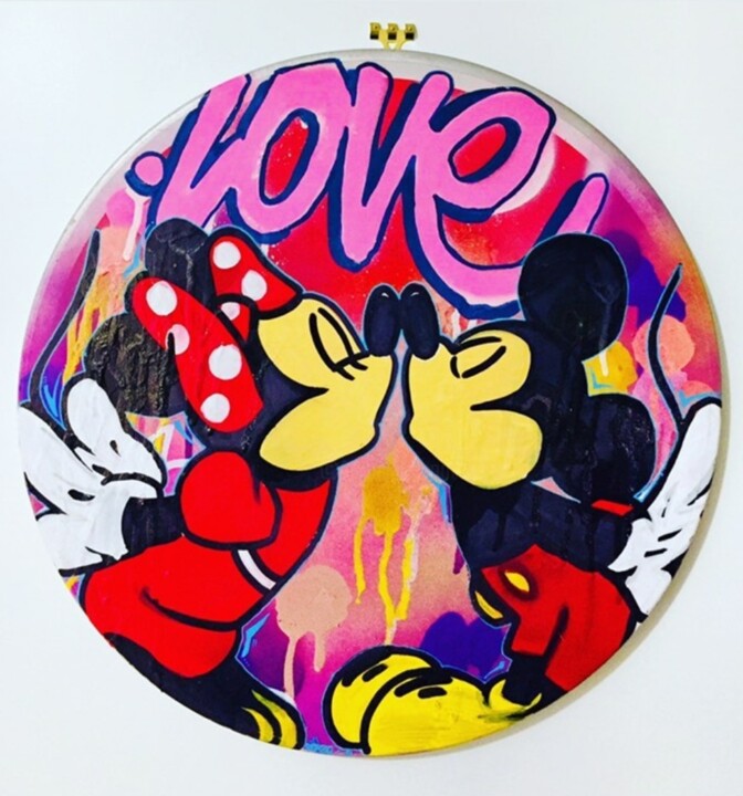Malerei mit dem Titel "Mickey Lover" von Onekize, Original-Kunstwerk, Sprühfarbe
