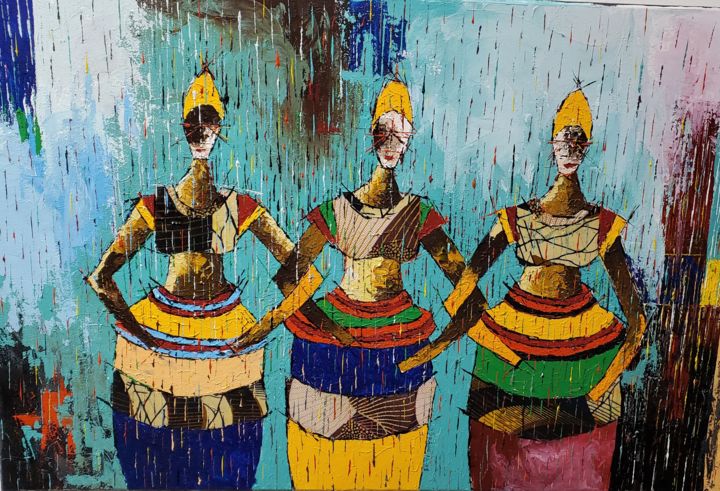 Painting titled "The three friends" by Oluseyi Soyege, Original Artwork, Acrylic