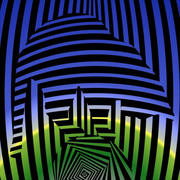 Digital Arts titled "Op Art of Inspector…" by Jenna Pinker, Original Art, Digital Painting