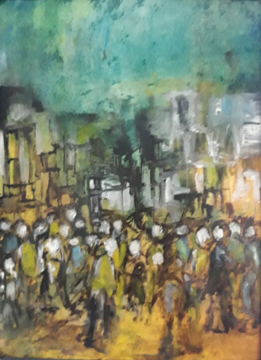 Pintura intitulada "Multidão" por Onofre Manata, Obras de arte originais, Óleo
