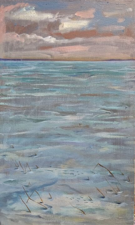 Картина под названием "Озеро зимой" - Георгий Поляков, Подлинное произведение искусства, Масло