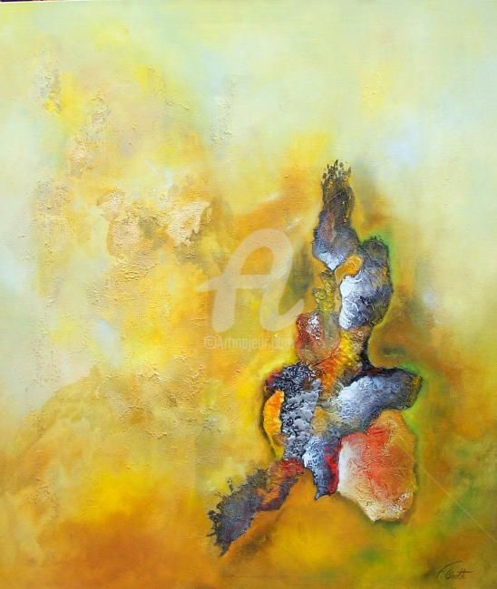 Peinture intitulée "coeur d'ambre" par Florence. Oosth, Œuvre d'art originale, Huile
