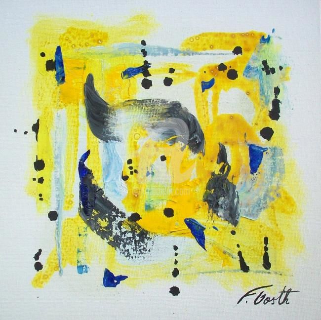 Peinture intitulée "Flash citron" par Florence. Oosth, Œuvre d'art originale, Huile Monté sur Carton