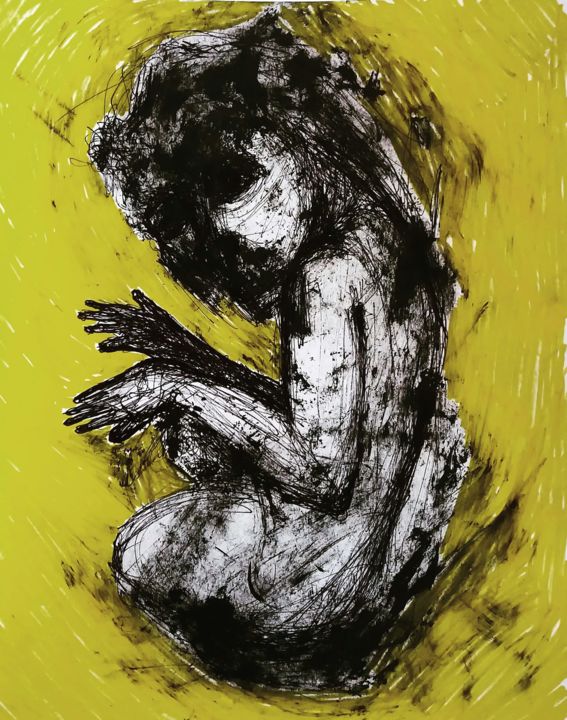 "woman  in yellow" başlıklı Tablo Müge Olçum tarafından, Orijinal sanat, Akrilik