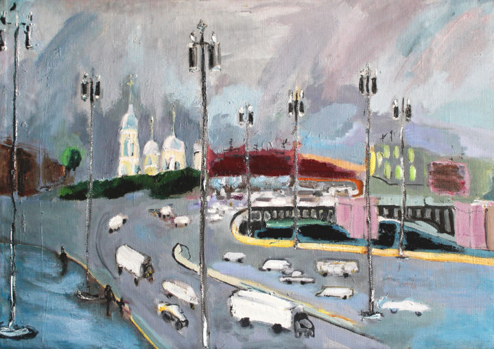 Painting titled "storm over the city" by Opaartist, Original Artwork, Oil