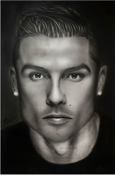 Dessin intitulée "Cristiano Ronaldo D…" par Opeyemi Isaac Okekunle, Œuvre d'art originale, Fusain