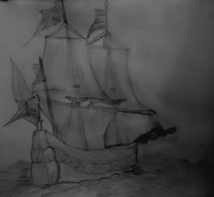 Drawing titled "Vaisseau" by Minnie House, Original Artwork, Pencil