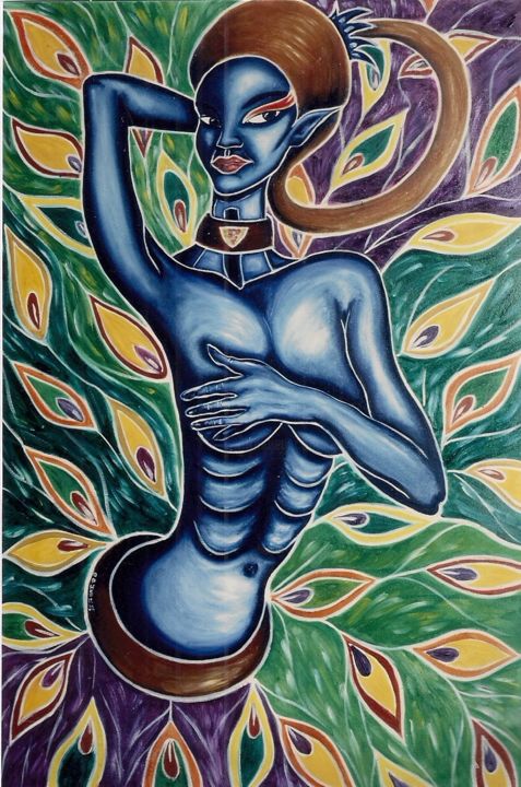 Painting titled "La Muse Bleue" by Ophélie Bonheme, Original Artwork, Oil