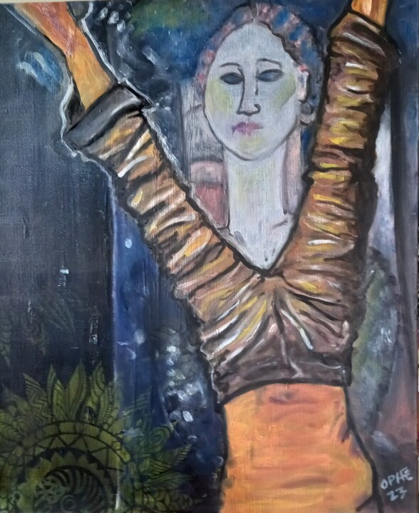 Painting titled "Dance with Modiglia…" by Ophélie Bonheme, Original Artwork, Oil Mounted on Wood Stretcher frame