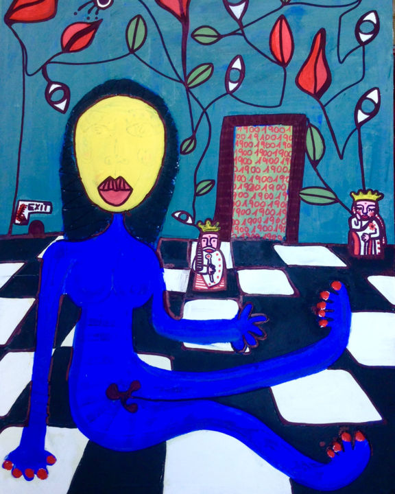 Painting titled "Chess time" by Opillac, Original Artwork, Tempera Mounted on Wood Panel