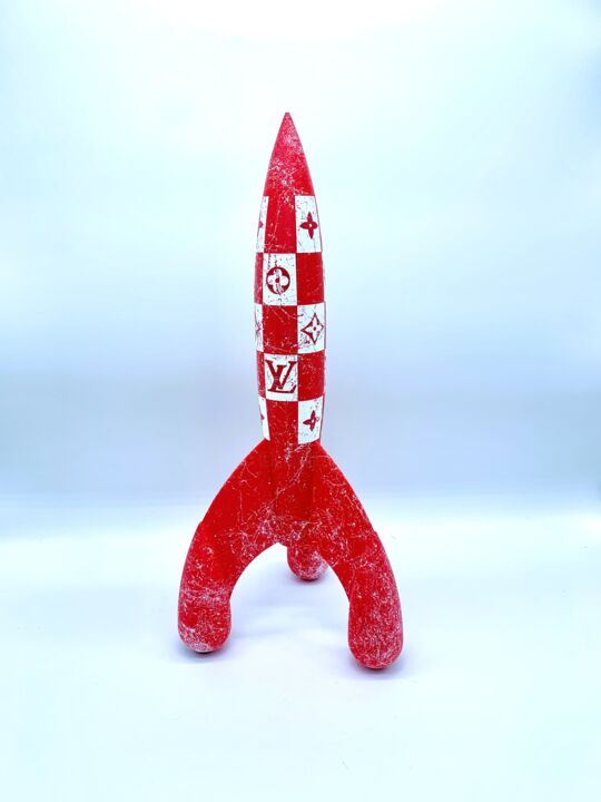 Sculpture titled "Fusée Red Vuitton" by Opius, Original Artwork, Plastic