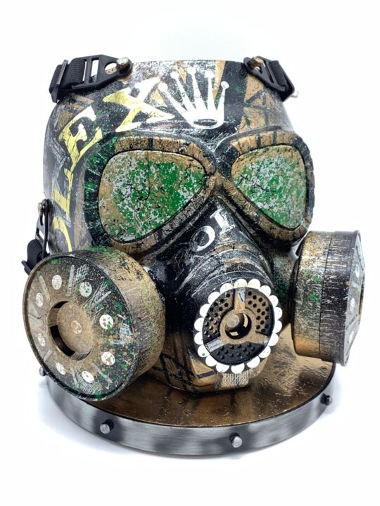 Sculpture titled "Rolex Gas Mask" by Opius, Original Artwork, Spray paint