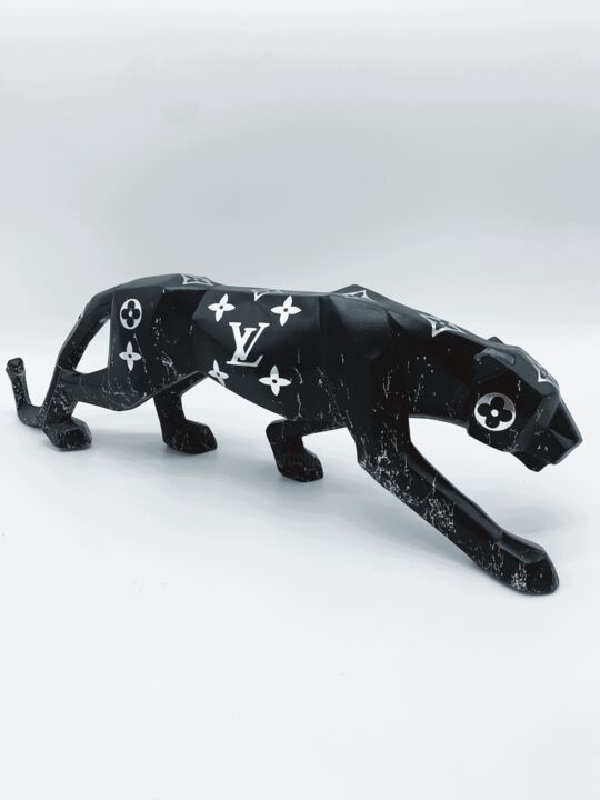 Sculpture intitulée "Black jaguar" par Opius, Œuvre d'art originale, Résine
