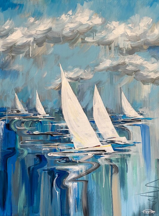 Peinture intitulée "Sailing regatta" par Oplyart Pavlova, Œuvre d'art originale, Acrylique