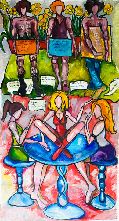 Painting titled "Women vs men on soc…" by Sasha Neschastnova, Original Artwork, Oil