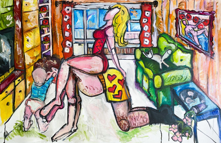 Schilderij getiteld "Family" door Sasha Neschastnova, Origineel Kunstwerk, Olie