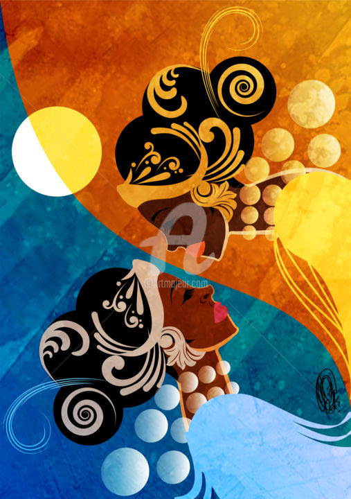 Digital Arts titled "Oxum e Iemanja" by Orádia Normandia Da Costa Porciúncula, Original Artwork, Digital Painting