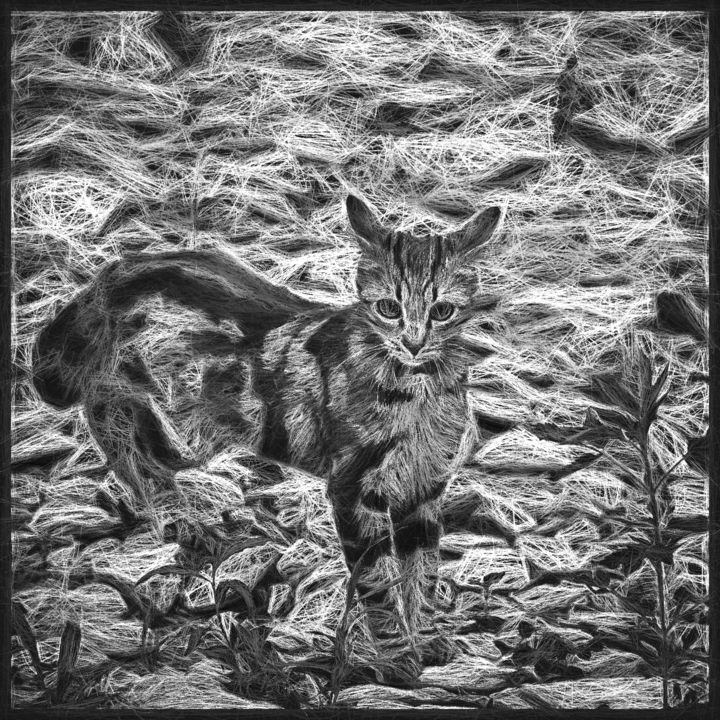 Digitale Kunst mit dem Titel "Petit chat tigré." von Alain Brasseur, Original-Kunstwerk, Digitale Malerei