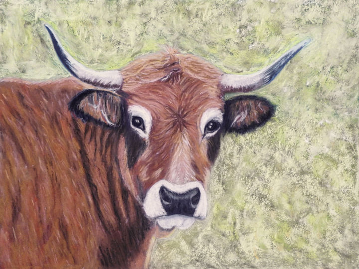 Dessin intitulée "Ah !... la vache." par Alain Brasseur, Œuvre d'art originale, Pastel