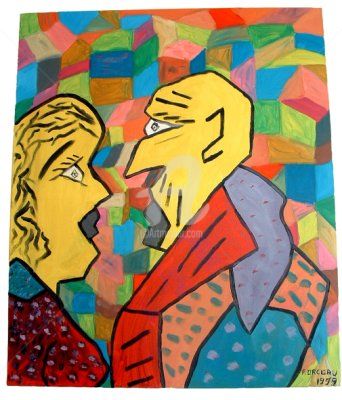 Painting titled "Le couple" by Frédéric Orceau, Original Artwork, Oil