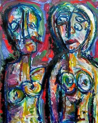 Painting titled "twin sisters" by Ordie Iv, Original Artwork, Oil