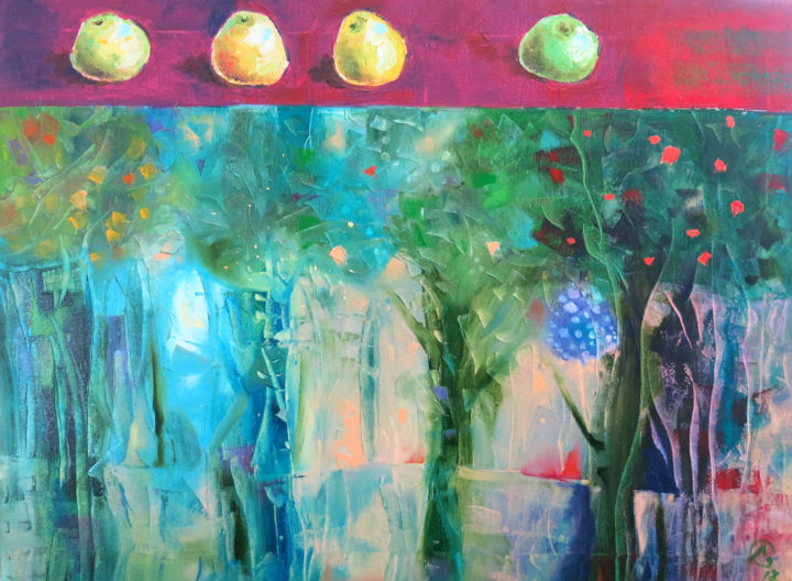 Schilderij getiteld "Wonderland Garden" door Oreige, Origineel Kunstwerk, Olie