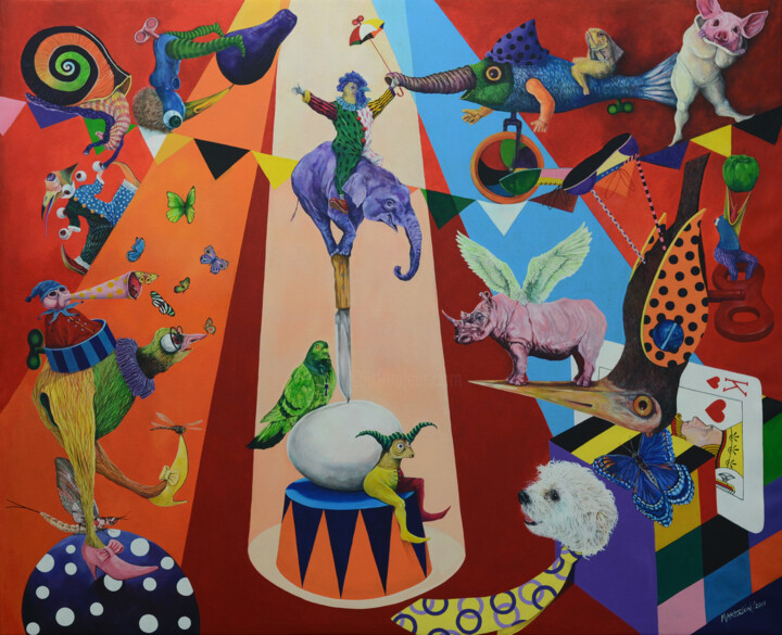 Painting titled "The circus" by Orestes Barrios Maranon, Original Artwork, Acrylic
