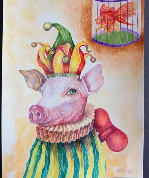 Pintura intitulada "Toy 3" por Orestes Barrios Maranon, Obras de arte originais, Aquarela