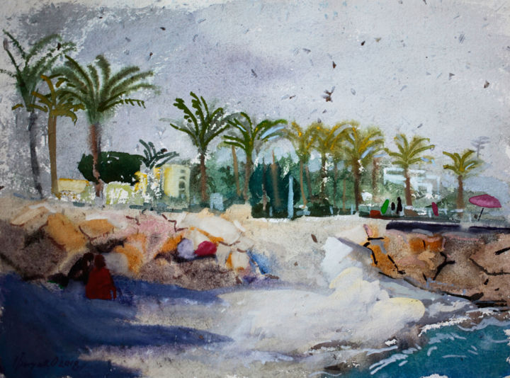 Painting titled "Cagnes sur Mer" by Orest Hrytsak, Original Artwork, Watercolor