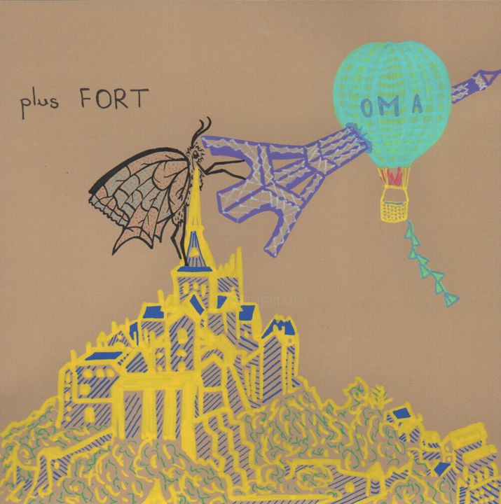 Drawing titled "Plus fort" by O.M.A., Original Artwork, Marker
