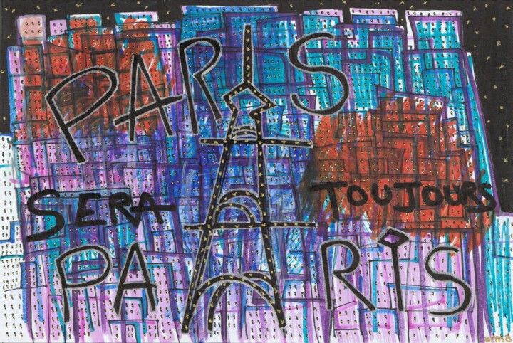 Tekening getiteld "Paris sera toujours…" door O.M.A., Origineel Kunstwerk, Marker