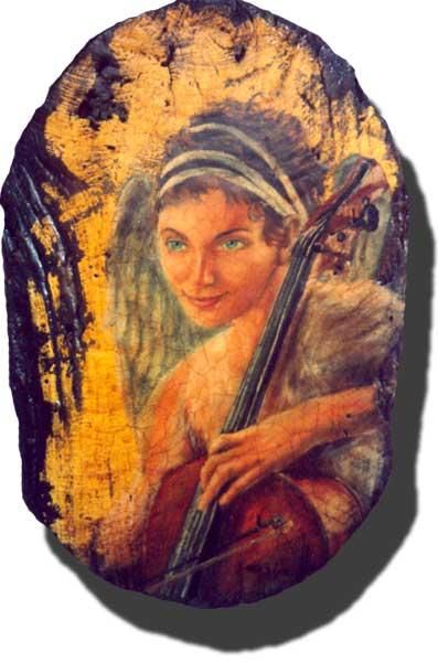 Painting titled "Angelo musicante" by Oria, Original Artwork, Oil