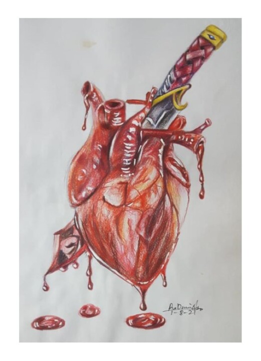 Peinture intitulée "The Heart of Life" par Oriental Empyrean - The Art Gallery, Œuvre d'art originale, Crayon