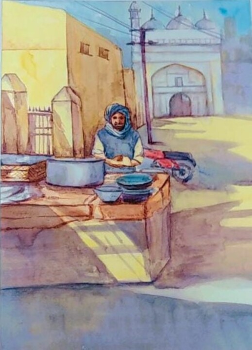 Painting titled "The Breadwinner" by Oriental Empyrean - The Art Gallery, Original Artwork, Watercolor