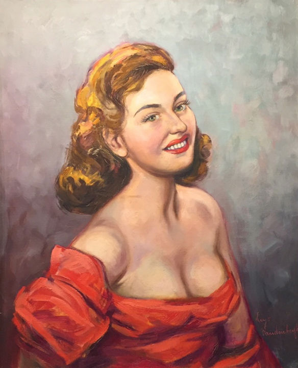 Pintura titulada "Portrait Pin-Up rou…" por Cabinet De Curiosités Artistiques, Obra de arte original, Acrílico Montado en Ba…