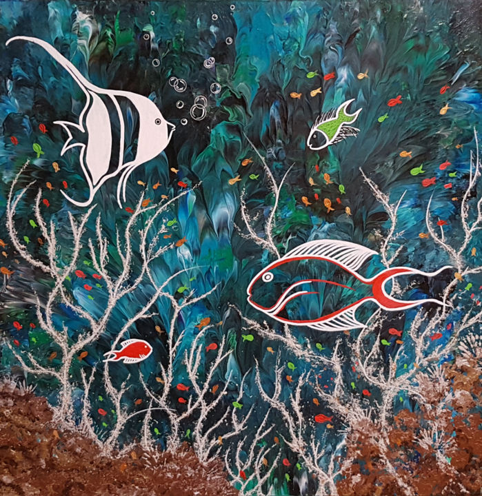 Painting titled "Paradise Reef | 24"…" by Alexandra Romano, Original Artwork, Acrylic