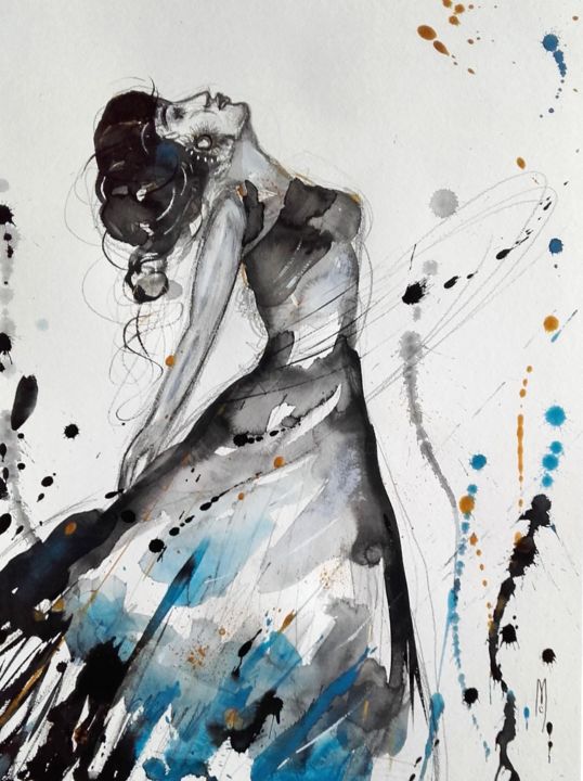 Peinture intitulée "Danseuse Aquarelle…" par Céline Marcoz, Œuvre d'art originale, Aquarelle